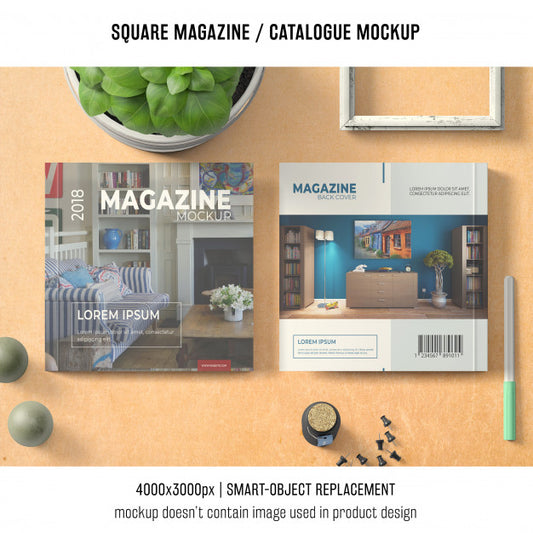 Free Square Magazine Or Catalogue Mockup With Basil Psd