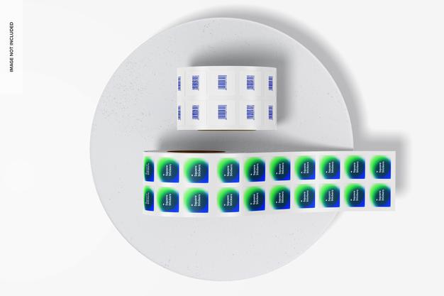 Free Square Stickers Rolls Mockup, Top View Psd