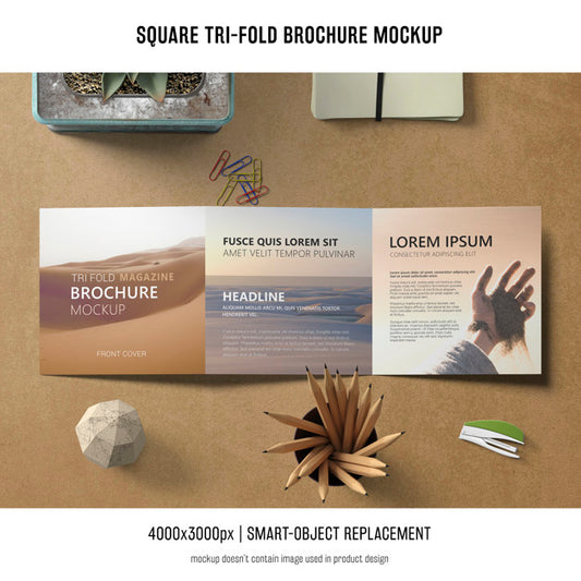 Free Square Tri-Fold Brochure Mockup Psd