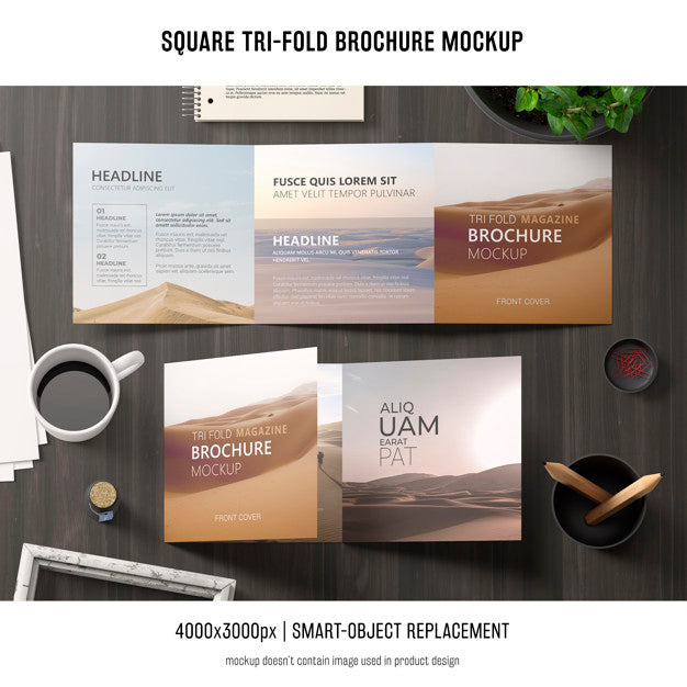 Free Square Tri-Fold Brochure Mockup Psd
