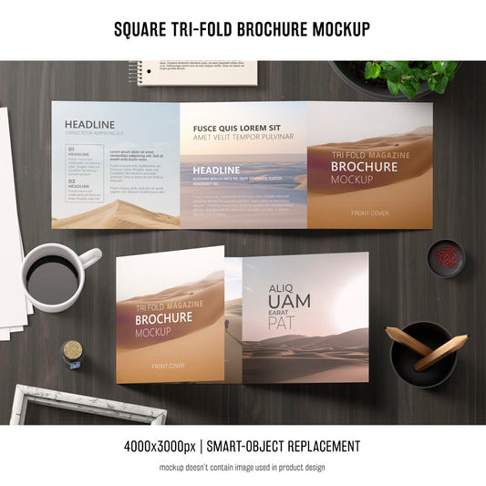 Free Square Tri-Fold Brochure Mockup Psd