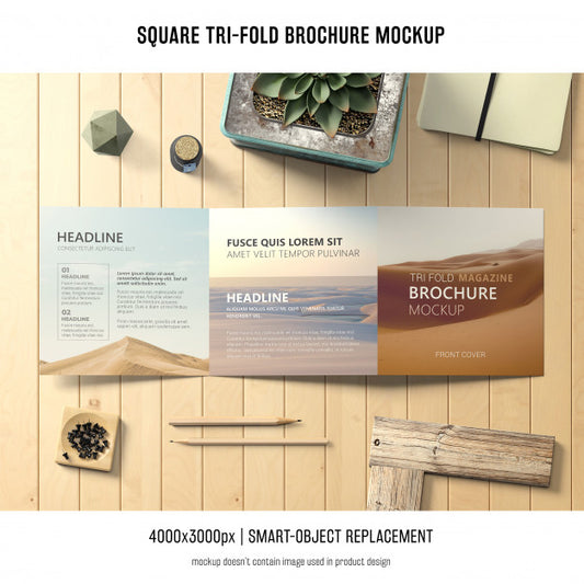 Free Square Tri-Fold Brochure Mockup Psd