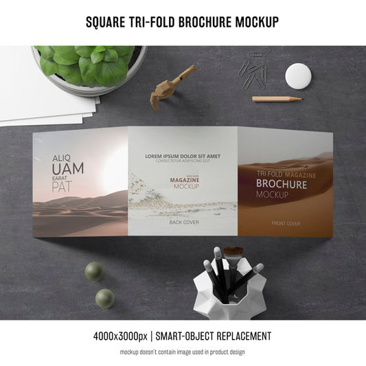 Free Square Tri-Fold Brochure Mockup Psd