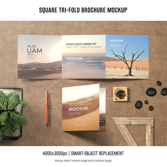 Free Square Tri-Fold Brochure Mockup Psd