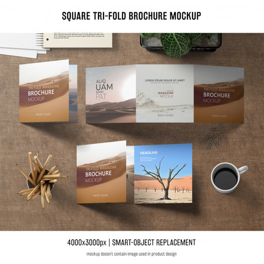 Free Square Tri-Fold Brochure Mockup Psd