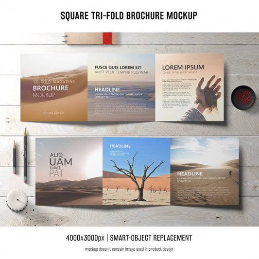 Free Square Tri-Fold Brochure Mockup Psd