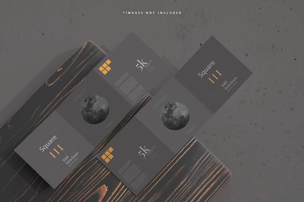 Free Square Tri Fold Brochure Mockup Psd