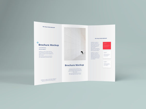 Free Standing Tri Fold Brochure Psd Mockup