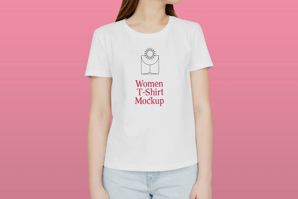 Free Standing Woman With T-Shirt Mockup
