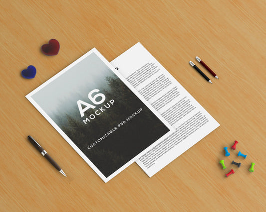 Free Stationery Concept With A6 Brochure Mockup Psd