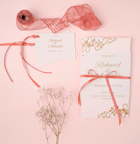 Free Stationery Wedding Invitation And Ribbon Psd