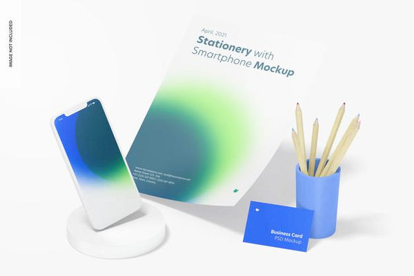 Free Stationery With Smartphone Mockup Psd