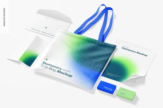 Free Stationery With Tote Bag Mockup Psd