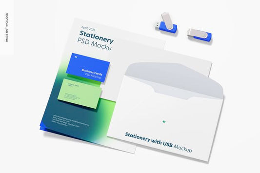 Free Stationery With Usb Flash Drives Mockup Psd