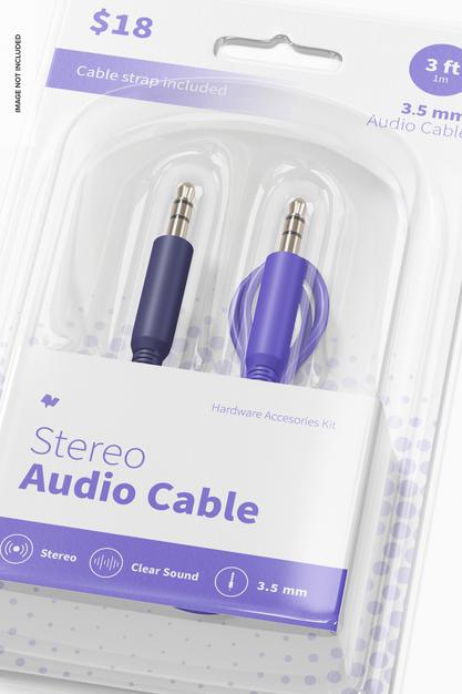 Free Stereo Audio Cable Mockup, Close Up Psd