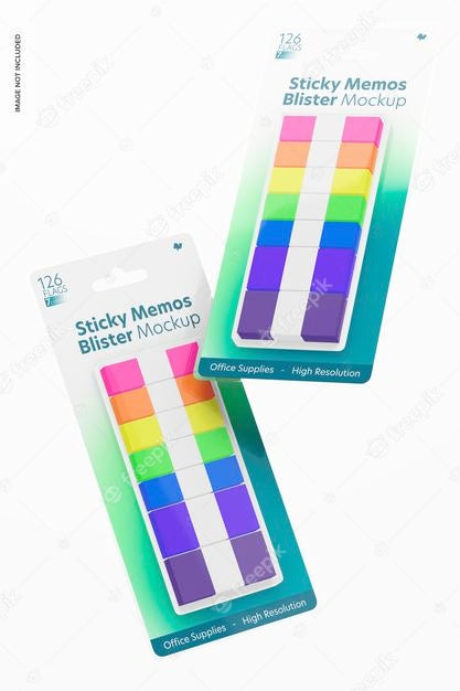 Free Sticky Memos Blister Mockup, Floating Psd