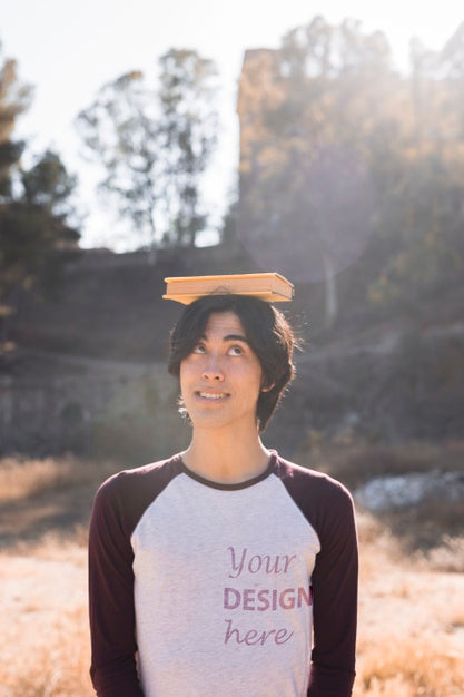Free Student Wearing A Long Sleeved Shirt Mock-Up Psd