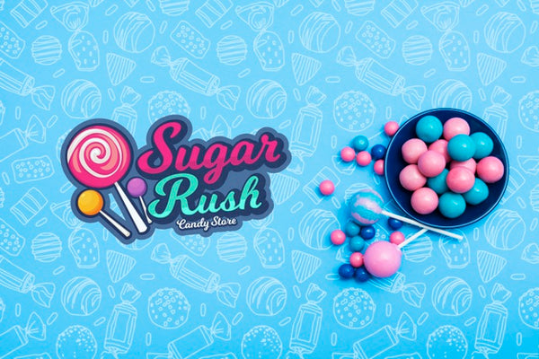 Free Sugar Rush Top View With Plate Of Candies Psd