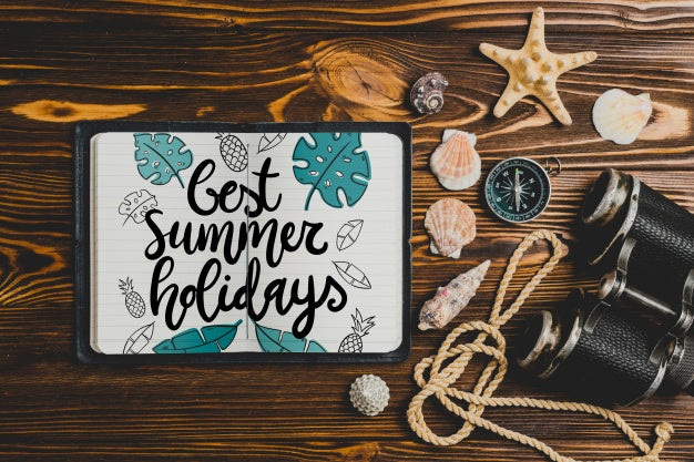 Free Summer Composition With Open Leather Book Psd