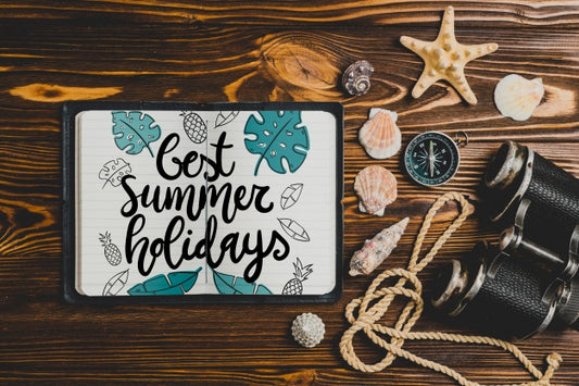 Free Summer Composition With Open Leather Book Psd