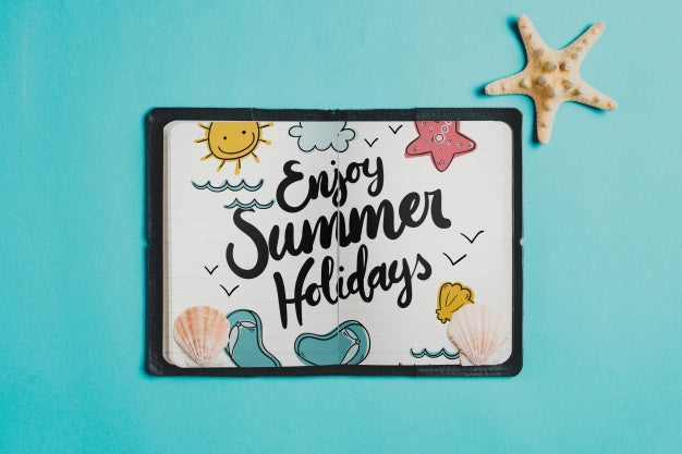 Free Summer Composition With Open Leather Book Psd
