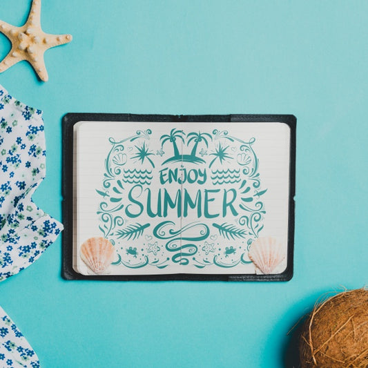 Free Summer Composition With Open Leather Book Psd
