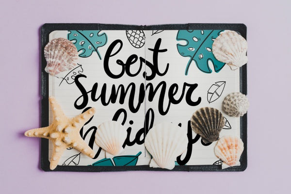 Free Summer Composition With Open Leather Book Psd