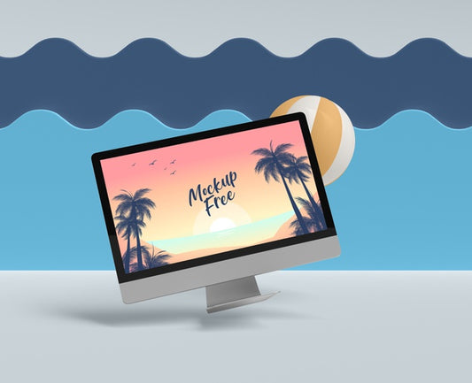 Free Summer Concept With Computer And Ball Psd