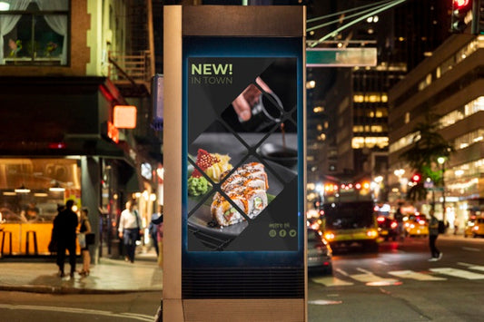 Free Sushi Billboard Mock-Up At Night Psd