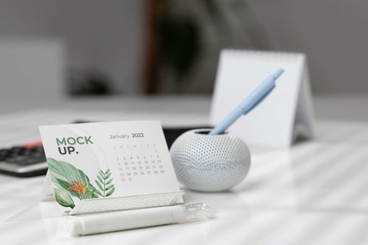 Free Table Display With Calendar Mockup In Real Life Psd