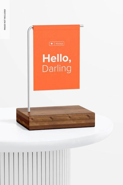 Free Table Hanging Sign Mockup, Perspective Psd