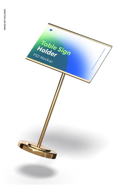 Free Table Sign Holder Metallic Base Mockup, Falling Psd – DreamBundles