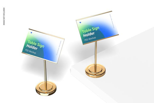 Free Table Sign Holders Metallic Base Mockup Psd