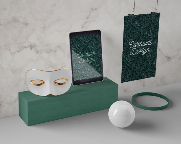 Free Tablet And Mask Prepared For Carnival Psd
