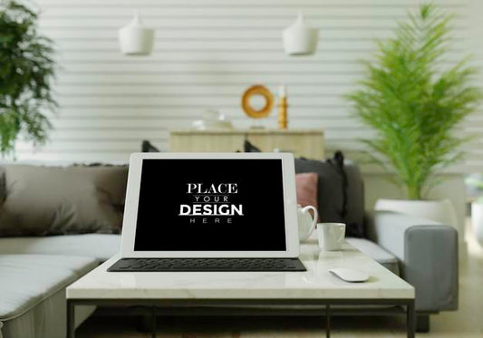 Free Tablet Computer On Table Mockup Psd