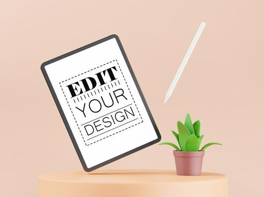 Free Tablet Computer On Table Mockup Psd