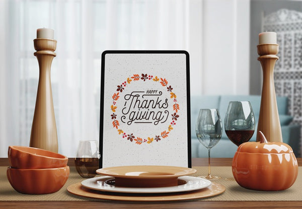 Free Tablet Device For Thanksgiving Day With Table Arrangement Psd