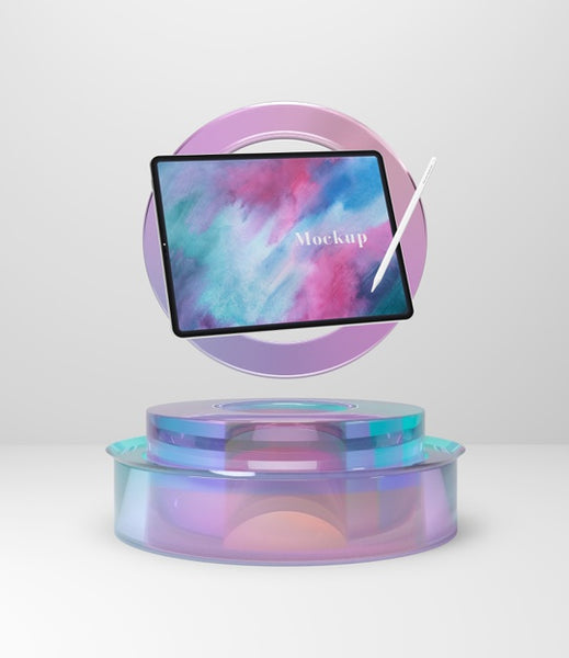 Free Tablet Device On Glass Support Mock-Up Psd