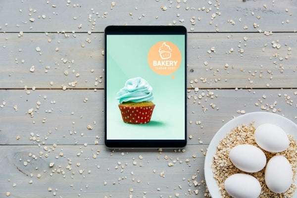 Free Tablet Mockup With Kitchen Concept Psd