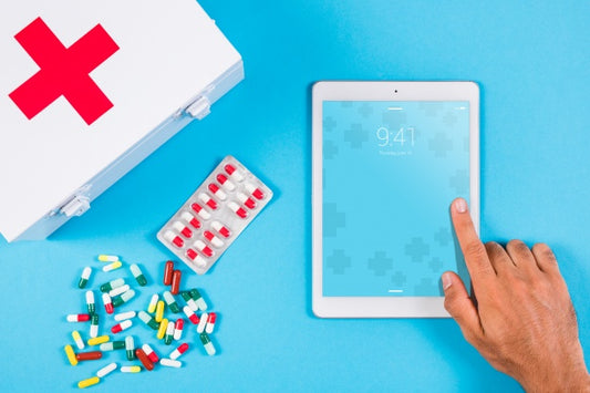 Free Tablet Mockup With Medical Concept Psd