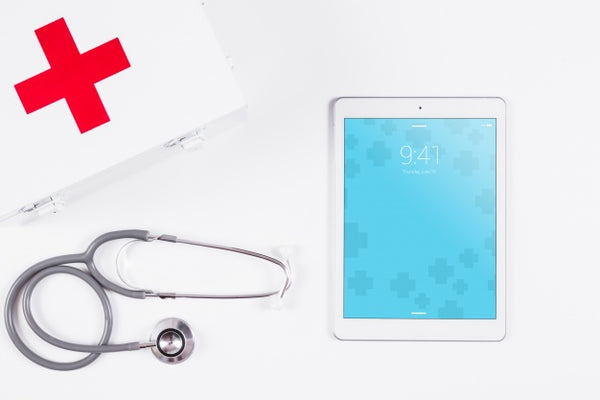 Free Tablet Mockup With Medical Concept Psd