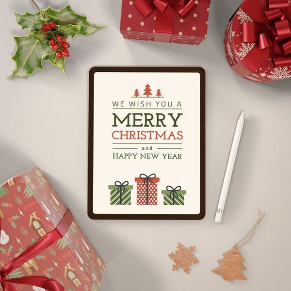 Free Tablet With Merry Christmas Message Psd