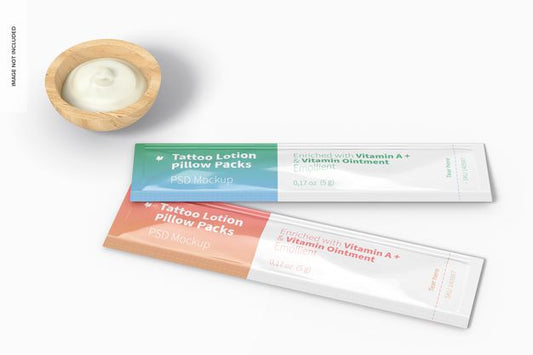 Free Tattoo Lotion Pillow Packs Set Mockup Psd