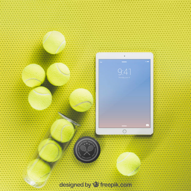 Free Tennis Mockup With Tablet Psd