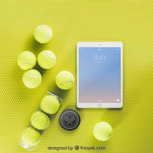 Free Tennis Mockup With Tablet Psd
