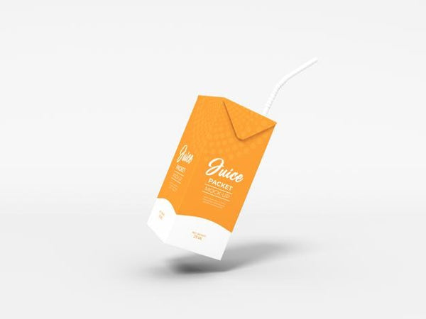 Free Tetra Juice Packet With Straw Mockup Psd