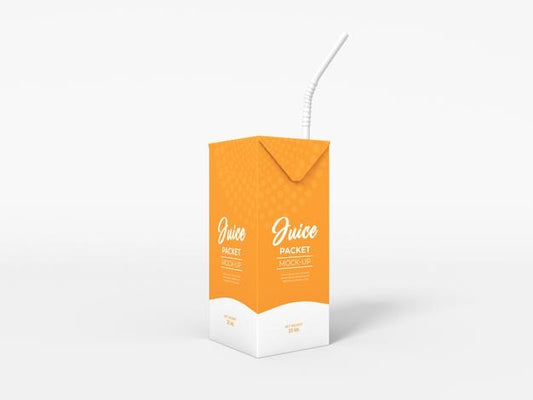 Free Tetra Juice Packet With Straw Mockup Psd