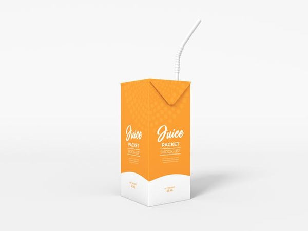 Free Tetra Juice Packet With Straw Mockup Psd