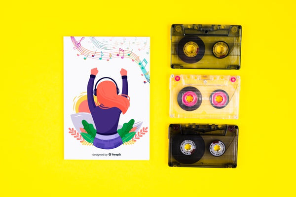 Free Three Aligned Music Tapes On Table Psd