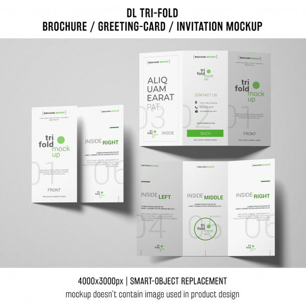 Free Three Trifold Brochure Or Invitation Mockups Psd